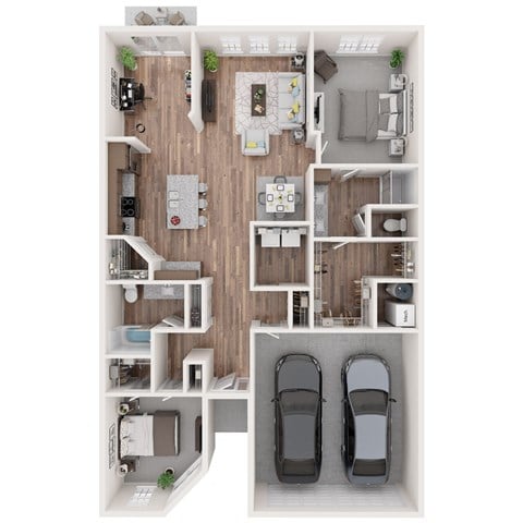 Floor plan for 2 beds, 2 baths, 1536 sqft